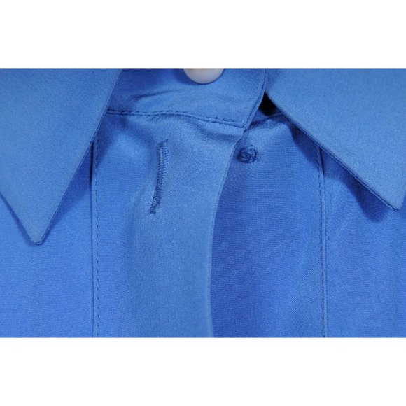 Chanel Womens Blouse Shirt Dress 40 Blue Silk Pleated Pearl Button Front Tunic - Picture 6 of 12